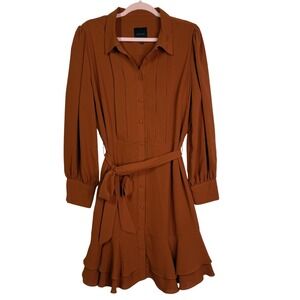 Alex Marie Shirt Dress Womens 14 Rust Orange Belted Long‎ Sleeve Ruffle Hem